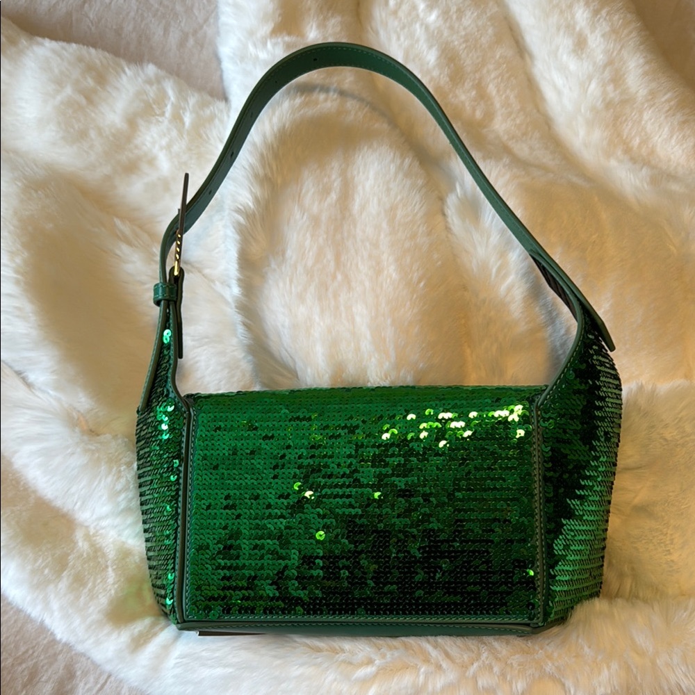 Emerald Green Sequin Shoulder Bag with Structured Design